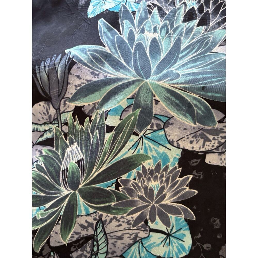 Citron Women's XL Shirt Top Teal Blue Black Flowers Tunic Boho Earthy Flowers - Picture 6 of 8
